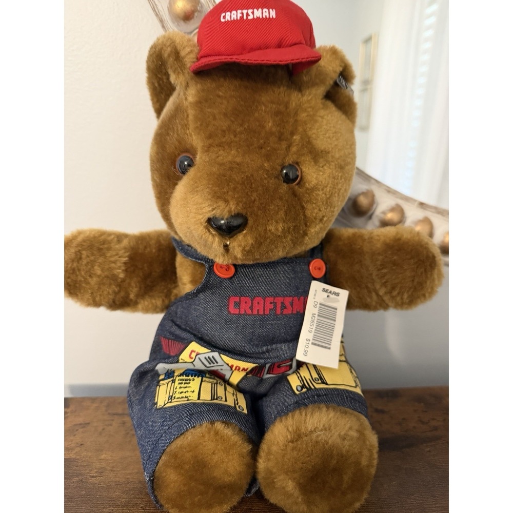 Vintage Craftsman Bear Plush Sears Tool Promo Teddy Denim Overalls 12" Seated